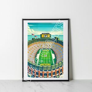 NFL GREEN BAY STADIUM 11 " x 17" Art Poster- Lambeau Field, Football, NFL